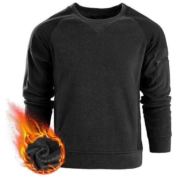Men's Tactical Winter Fleece Pullover Hoodie Warm Long Fleece Hatless-black